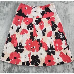 Lucy & Laurel Skirt Womens 6 Tan Black Pink Floral Linen‎ Pleated A-Line Preppy
